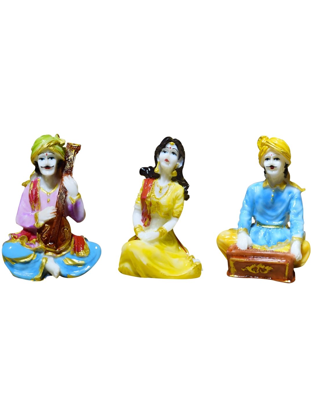Aura Yellow Polyresin Glossy Living Room Set of 3 Small Showpieces - 4.9 Inches