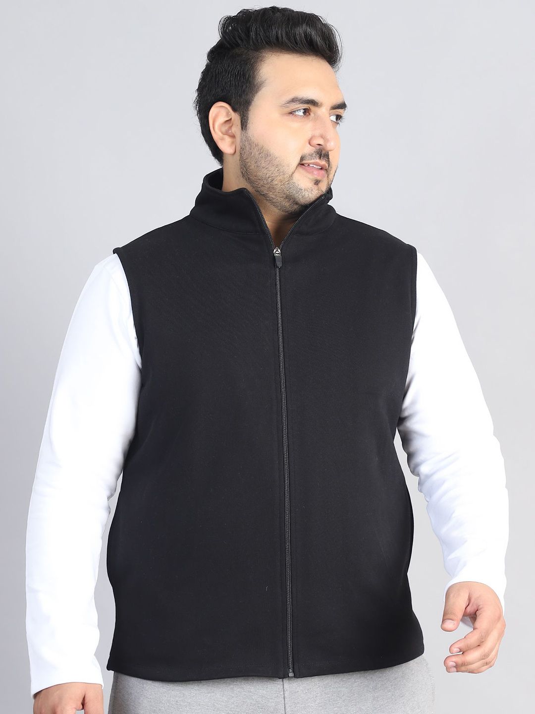 Moonaa Fashion Men Plus Size Solid Mock Collar Gilet Jacket