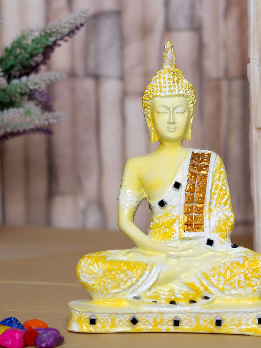 Aura Meditation Buddha Gold Marble Glossy Living Room Medium Showpiece - 2.4 Inches