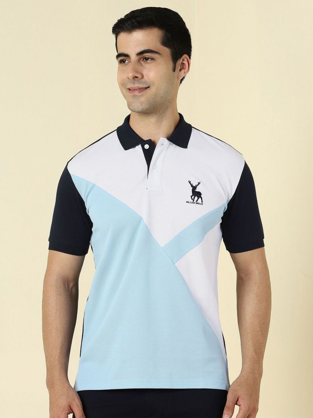 Allen Solly Colourblocked Polo Collar Pure Cotton T-shirt