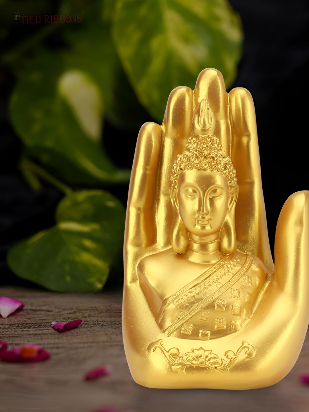 Aura Buddha Gold Polyresin Natural Garden Medium Showpiece - 6.7 Inches