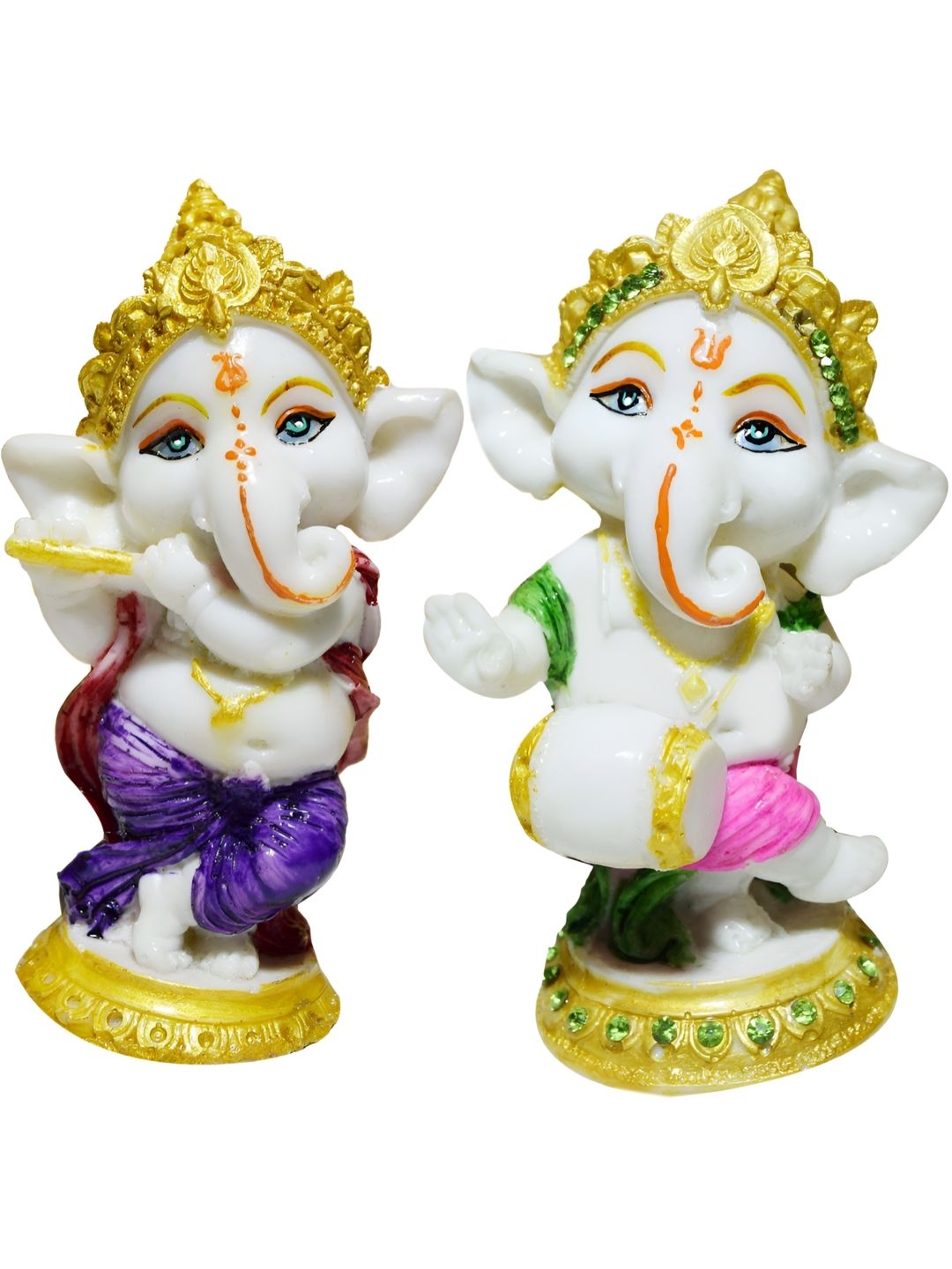 Aura White Marble Glossy Prayer Room Set of 2 Small Showpieces - 2.8 Inches