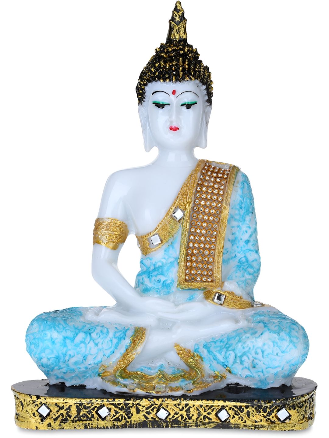 Aura Budhha Blue Marble Glossy Living Room Medium Showpiece - 2.4 Inches