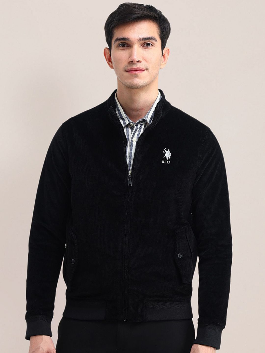 U.S. Polo Assn. Men Solid Mock Collar Bomber Jacket