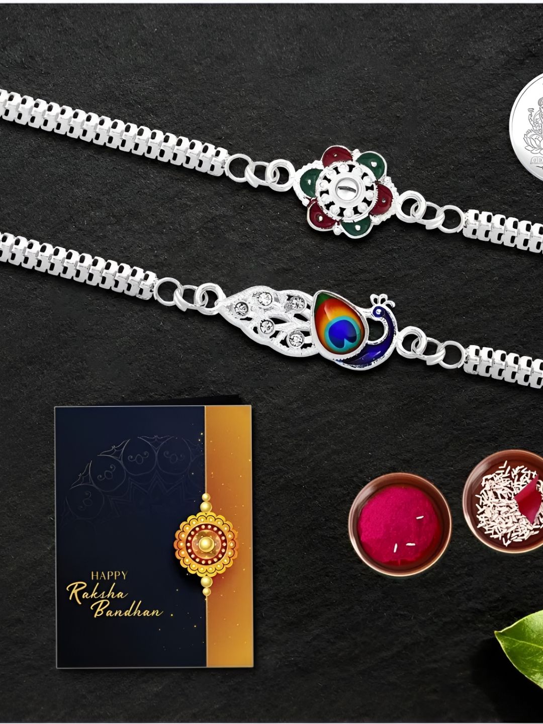 DeoDap Roli & Chaval Greeting Card Coin Rakhi Gift Set deal from myntra