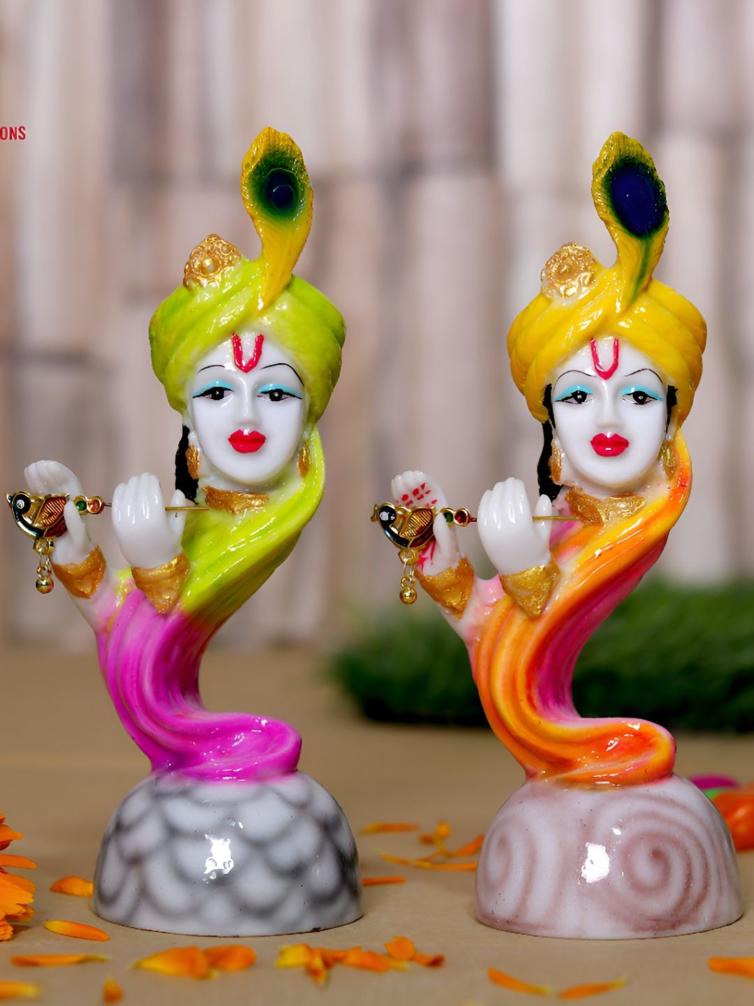 Aura Murlidhar Krishna Face White Marble Natural Prayer Room Set of 2 Small Showpieces - 2 Inches