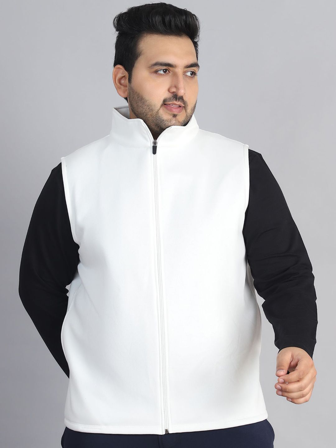 Moonaa Fashion Men Plus Size Solid Mock Collar Gilet Jacket