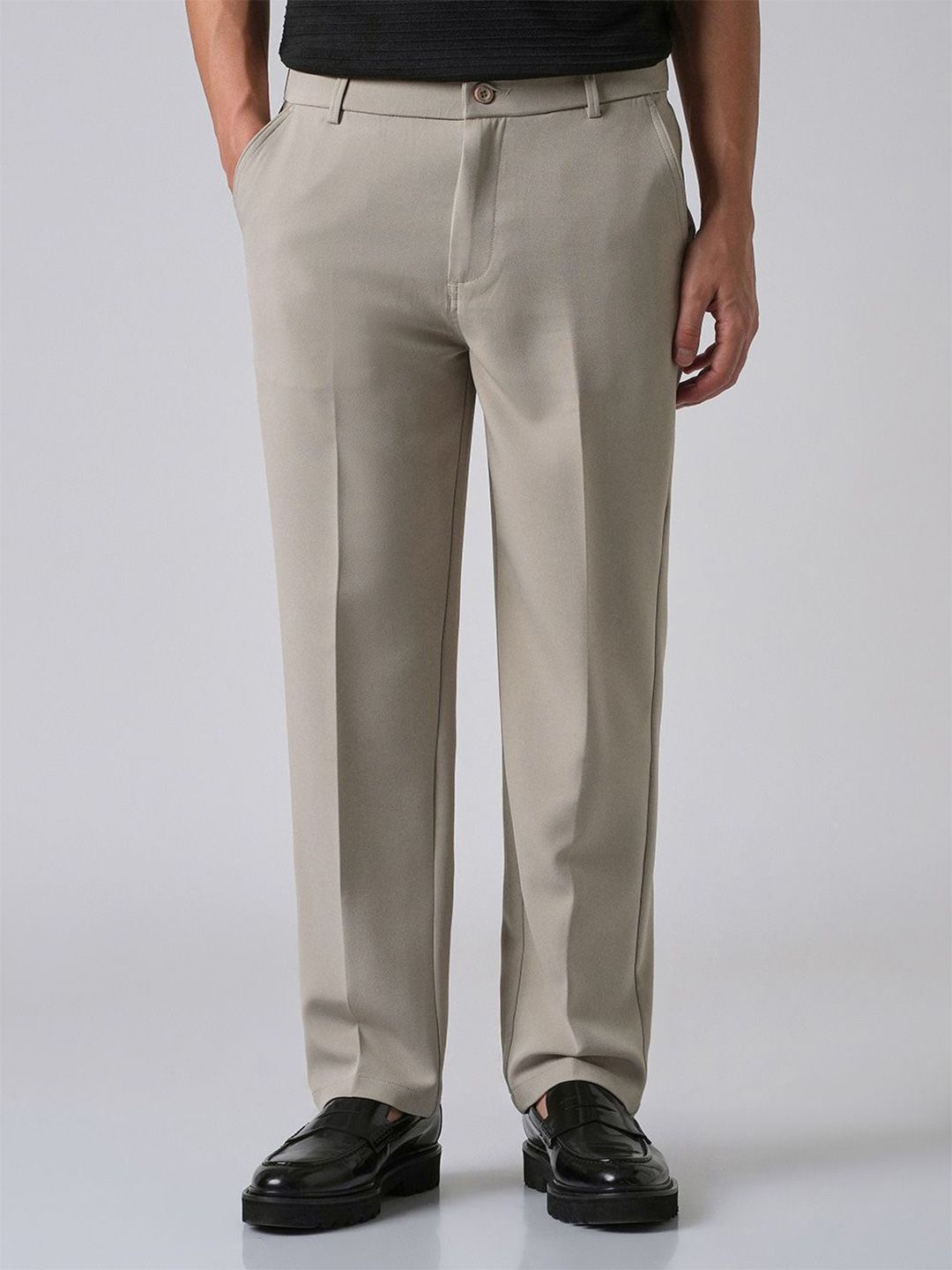 Men Relaxed Fit Trousers Banana Club Men Tan Beige Relaxed Formal Trousers