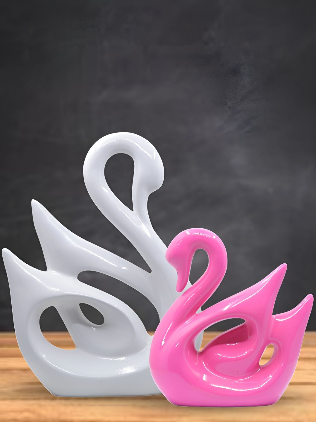 Aura Swan White Polyresin Glossy Living Room Set of 2 Small Showpieces - 10.2 Inches
