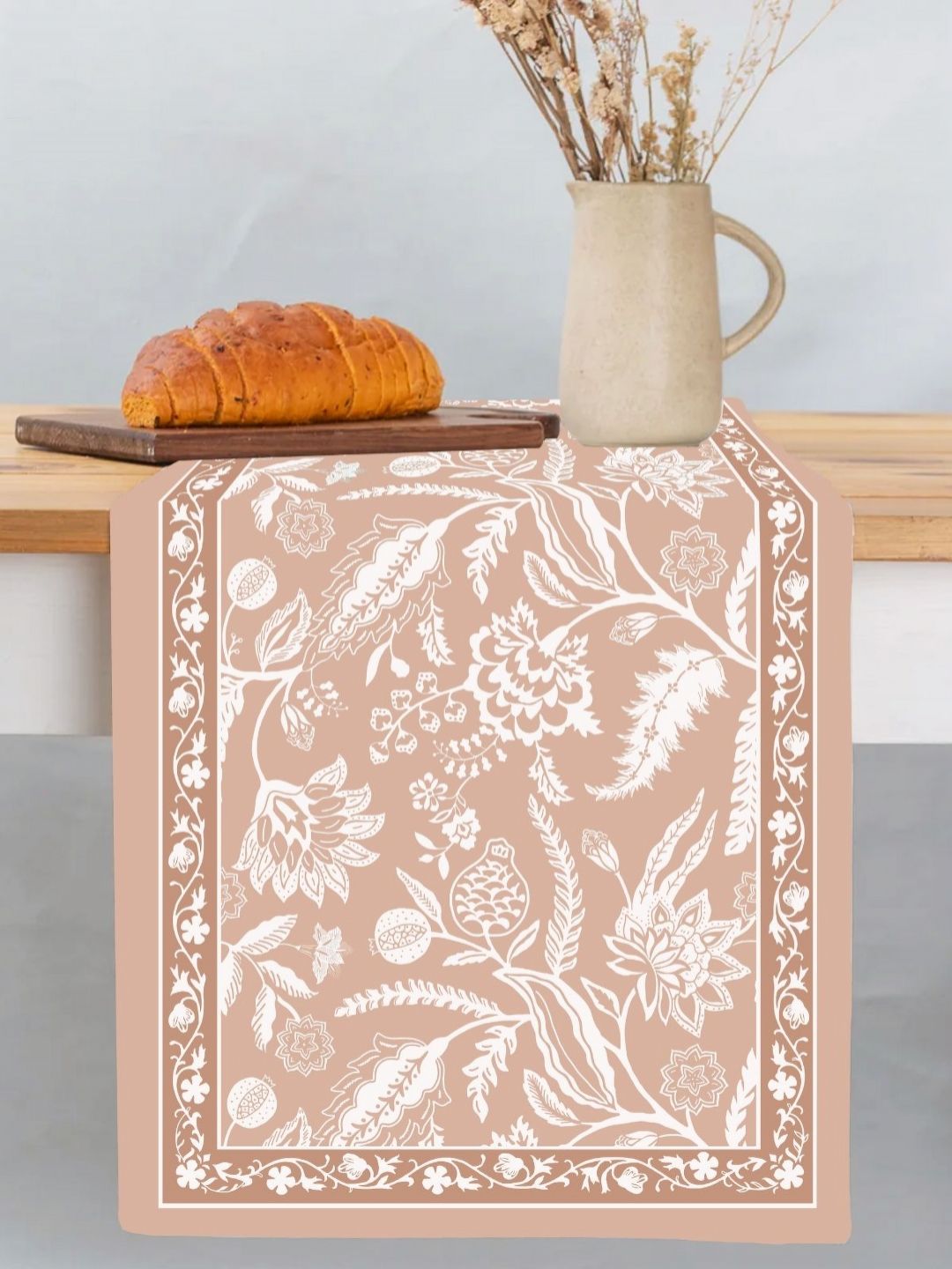 Peepul Tree Peach 6-Seater Cotton Canvas Fabric Table Runner