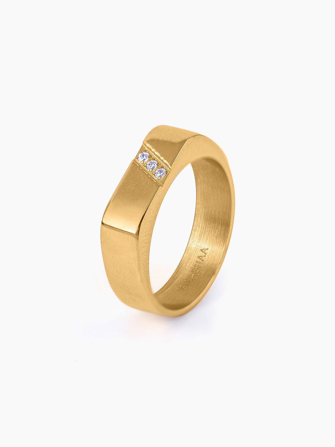 SWASHAA Men 18K Gold-Plated Cubic Zirconia-Studded Finger Ring