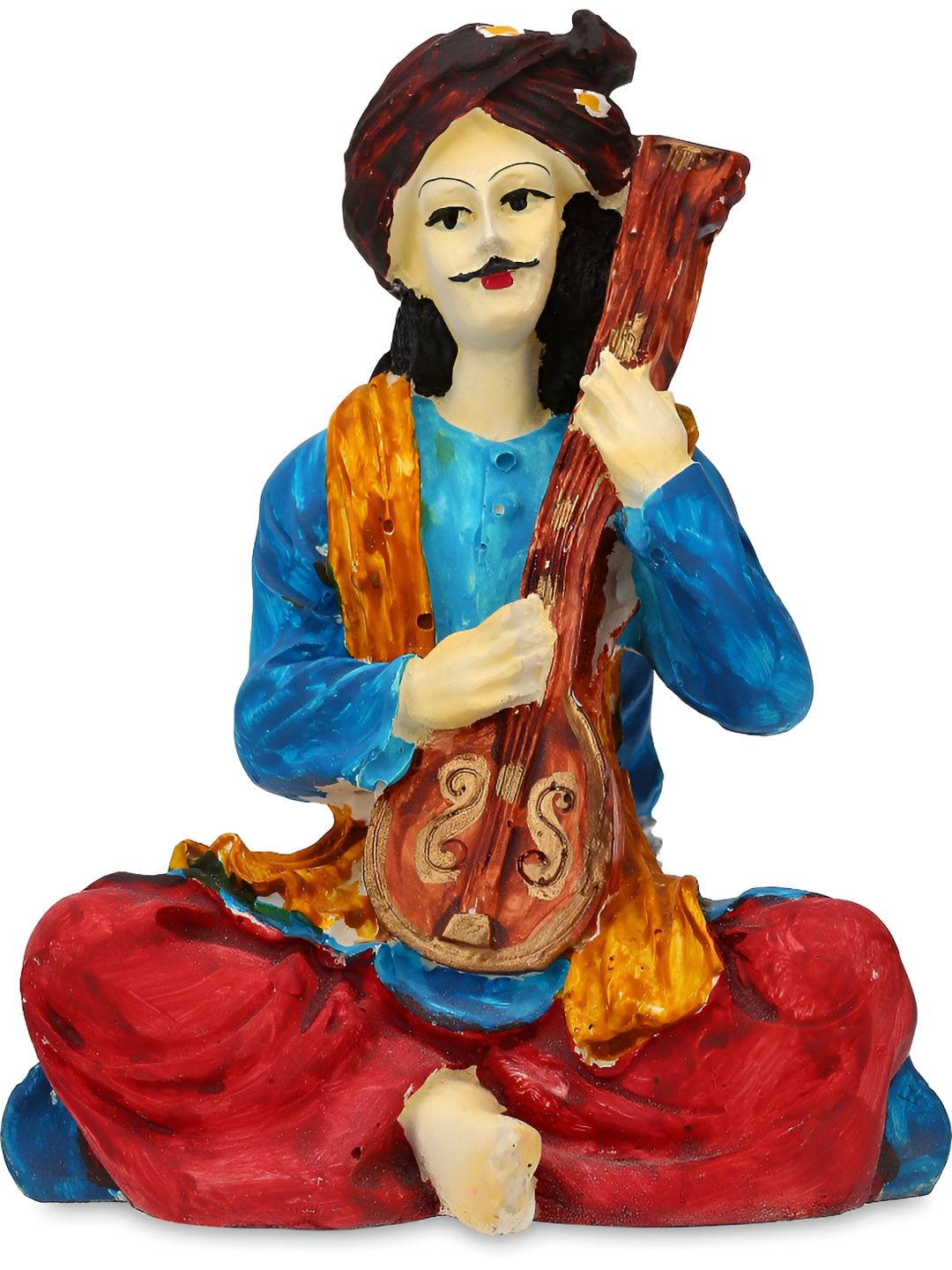 Aura Playing Sitar Blue Polyresin Glossy Living Room Small Showpiece - 3.1 Inches