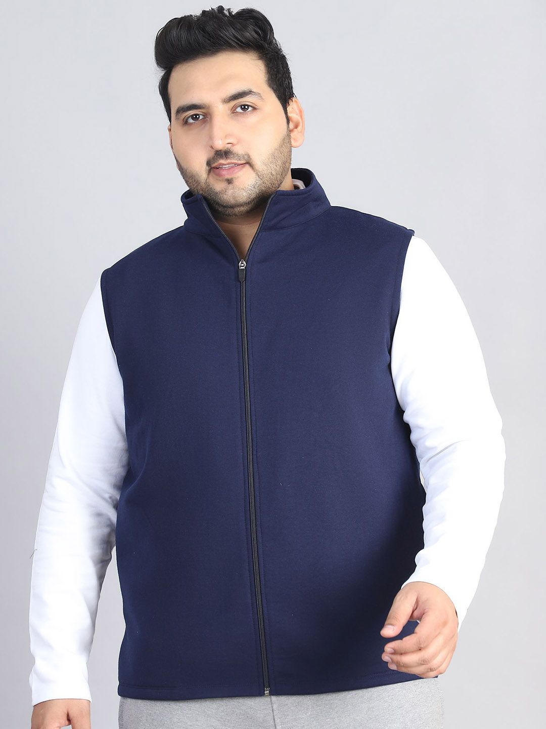 A AND K Men Plus Size Solid Mock Collar Gilet Jacket