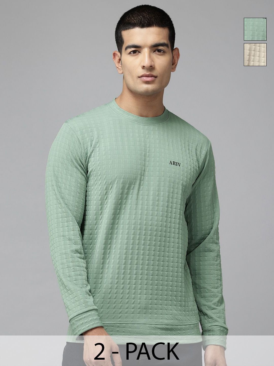 ATLANS Men Pack of 2 Solid Round Neck Regular Fit T-shirt