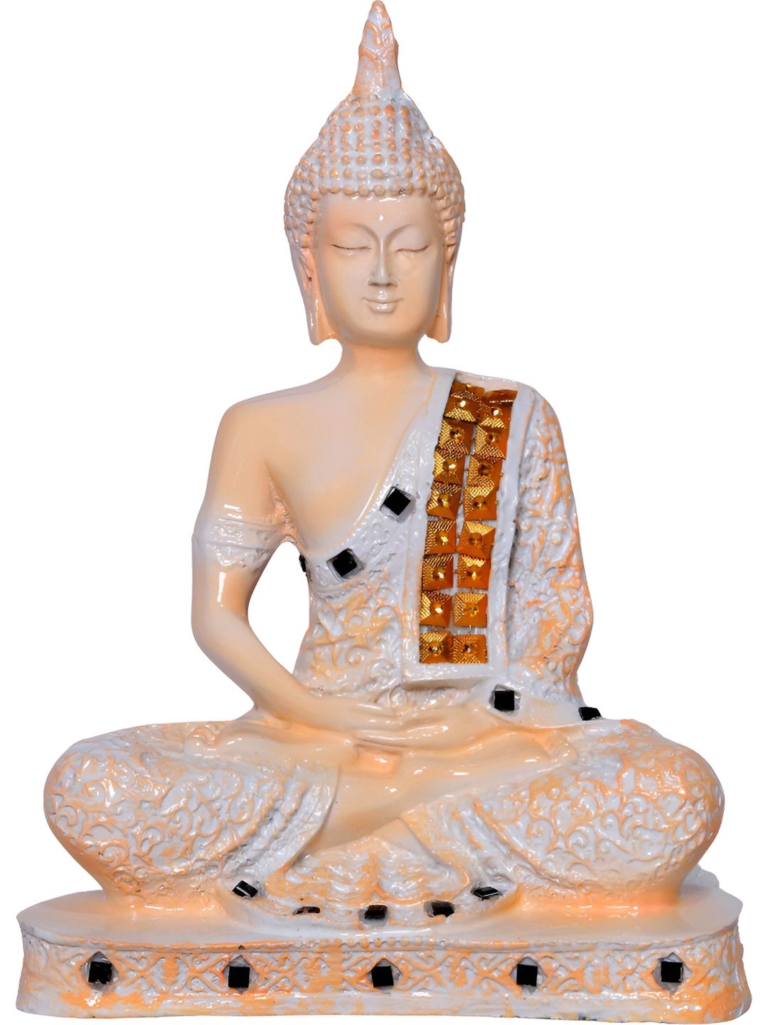 Aura Meditation Lord Buddha Peach Marble Metallic Living Room Medium Showpiece - 9.4 Inches