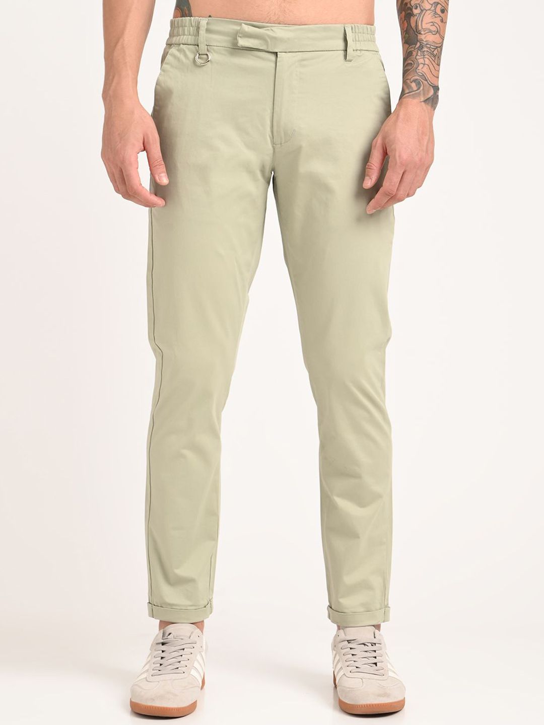 Blu MNKY Men Solid Smart Slim Fit Mid-Rise Flat-Front Formal Trousers