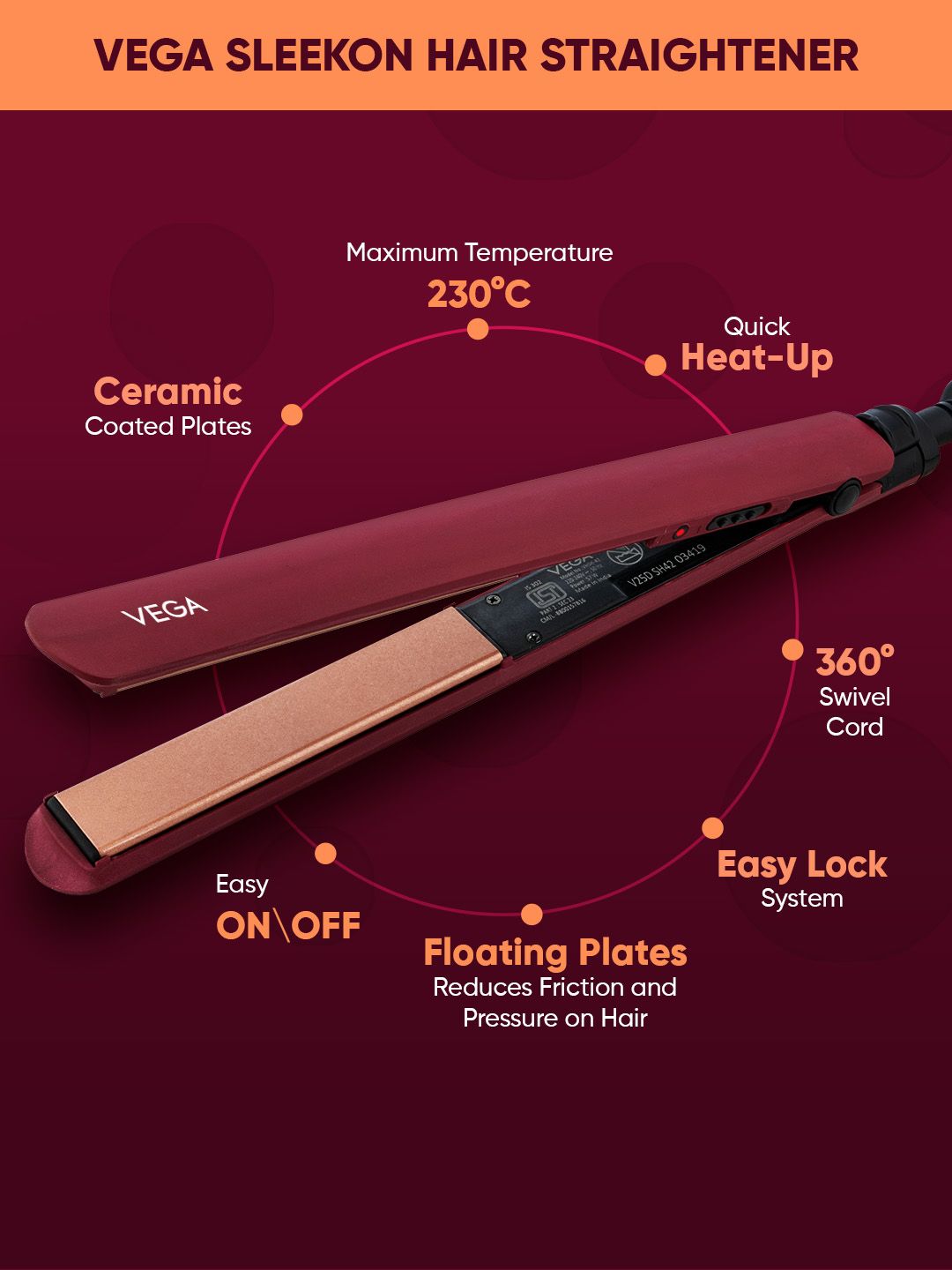 Buy VEGA VHSH-44 SleekOn Hair Straightener with Quick Heatup