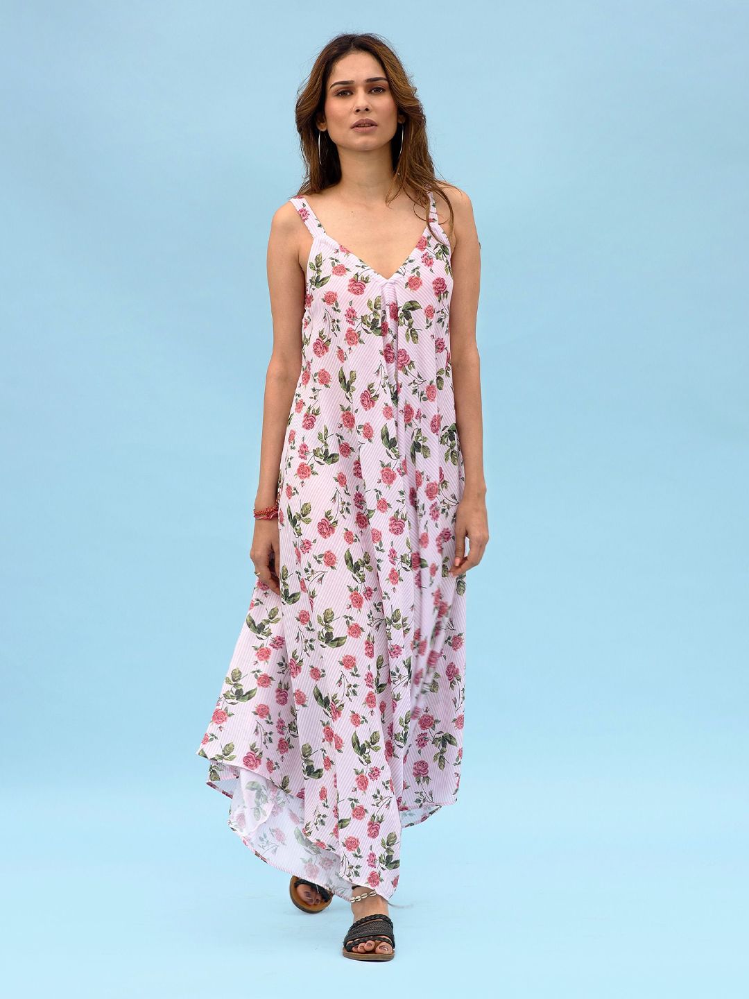 Pasha Soft Pink Berry Striped Palazzo Jumpsuit