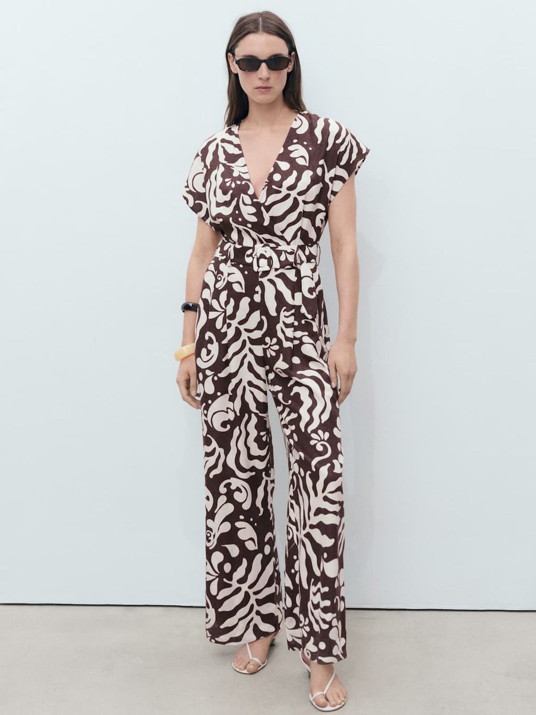 MANGO Printed Wrap Basic Jumpsuit with Belt