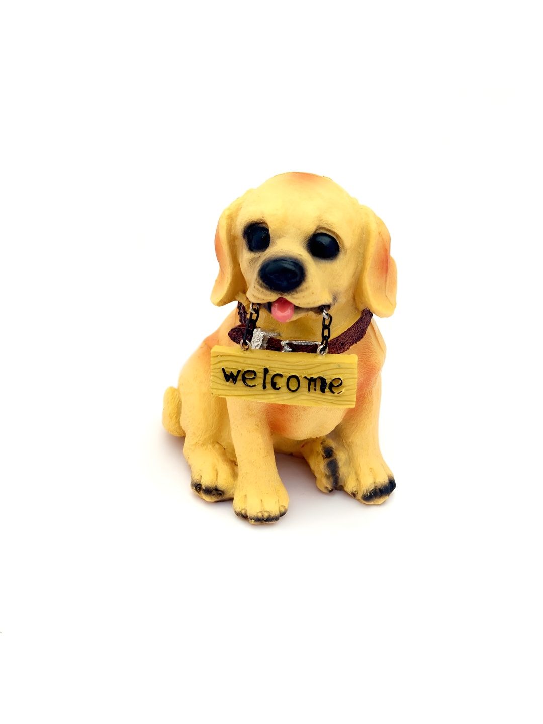 Aura Welcome Dog Yellow Polyresin Natural Living Room Tiny Showpiece - 3.5 Inches