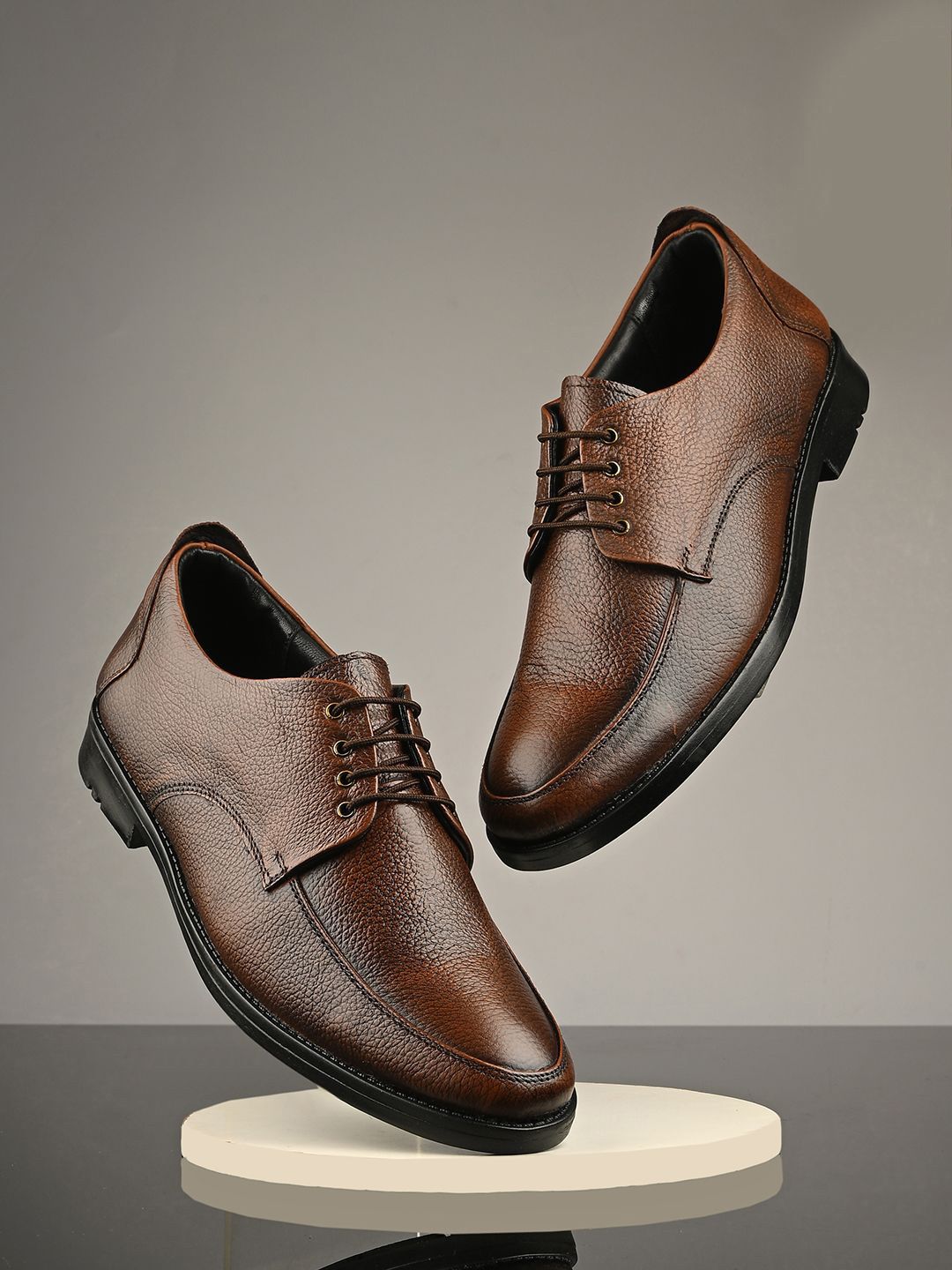 HERE&NOW Men Leather Textured Formal Derbys