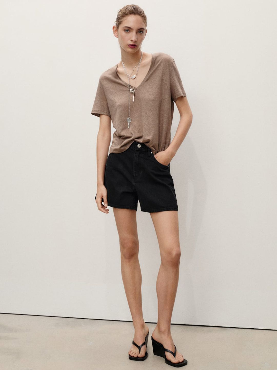 Straight Fit Cotton Denim Shorts