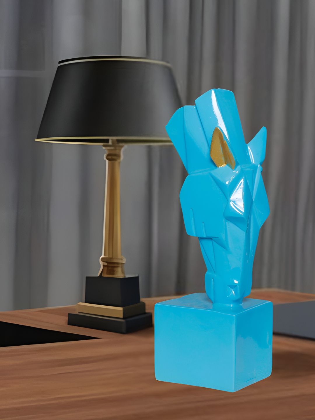 Aura Grazing Horse Blue Polyresin Glossy Home Office Small Showpiece - 2.4 Inches