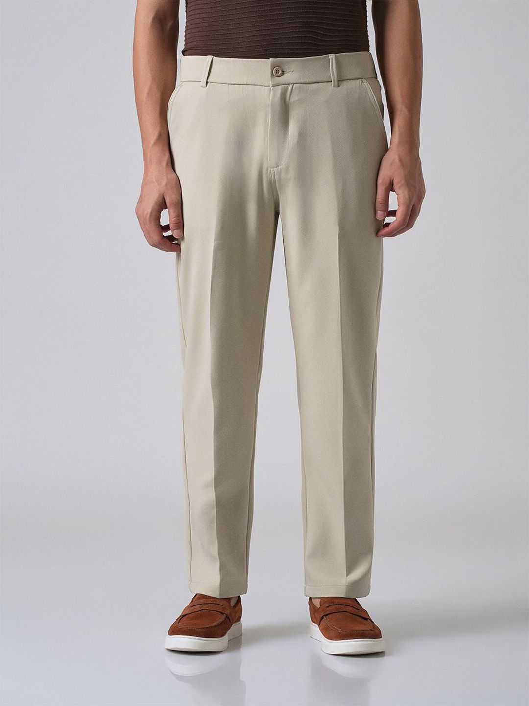 Banana Club Men Ecru Beige Relaxed Fit Trousers
