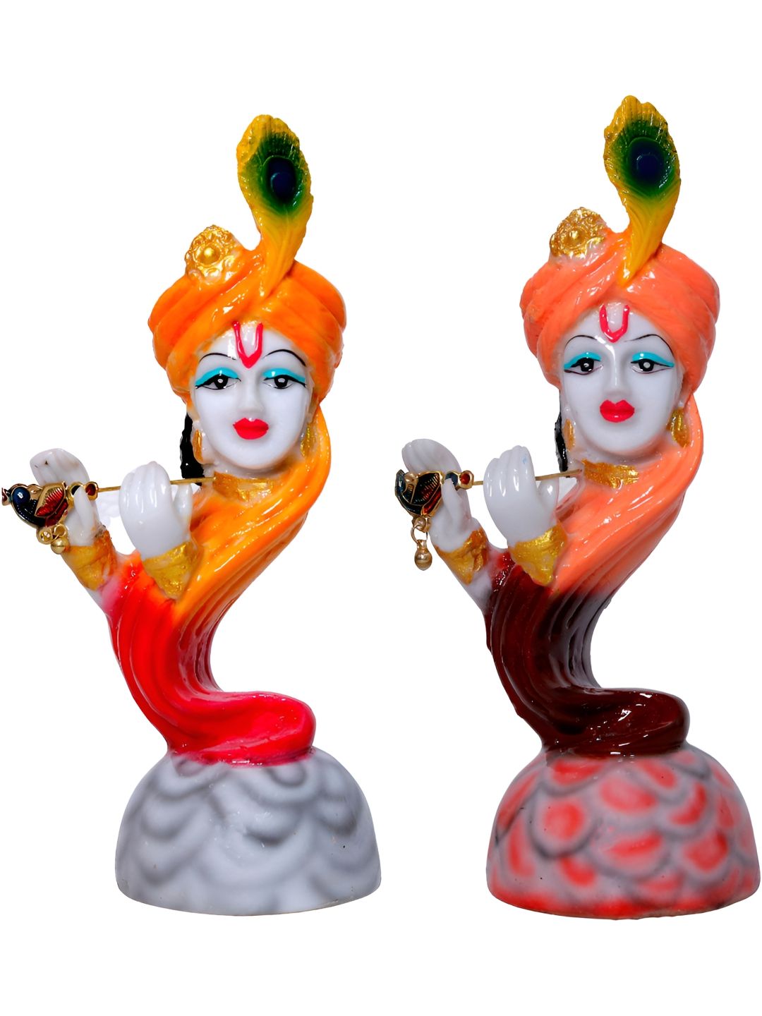 Aura Murlidhar Krishna White Marble Glossy Home Office Set of 2 Small Showpieces - 2 Inches