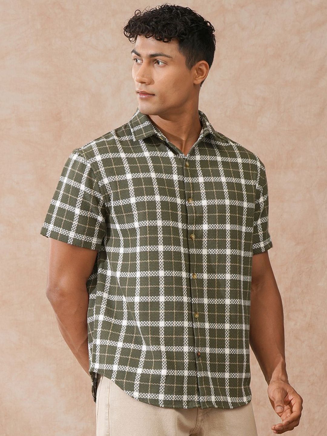 WROGN Men Comfort Tartan Checks Checked Spread Collar Casual Shirt