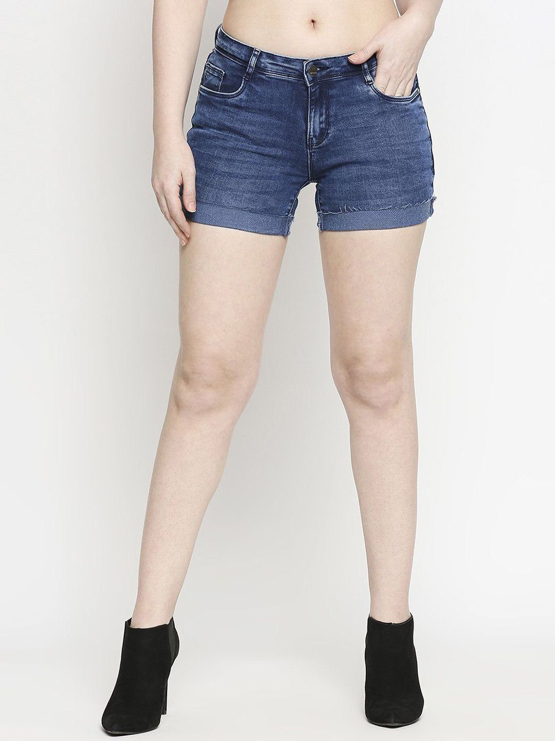 Kraus Jeans Women Washed Slim Fit High-Rise Denim Shorts