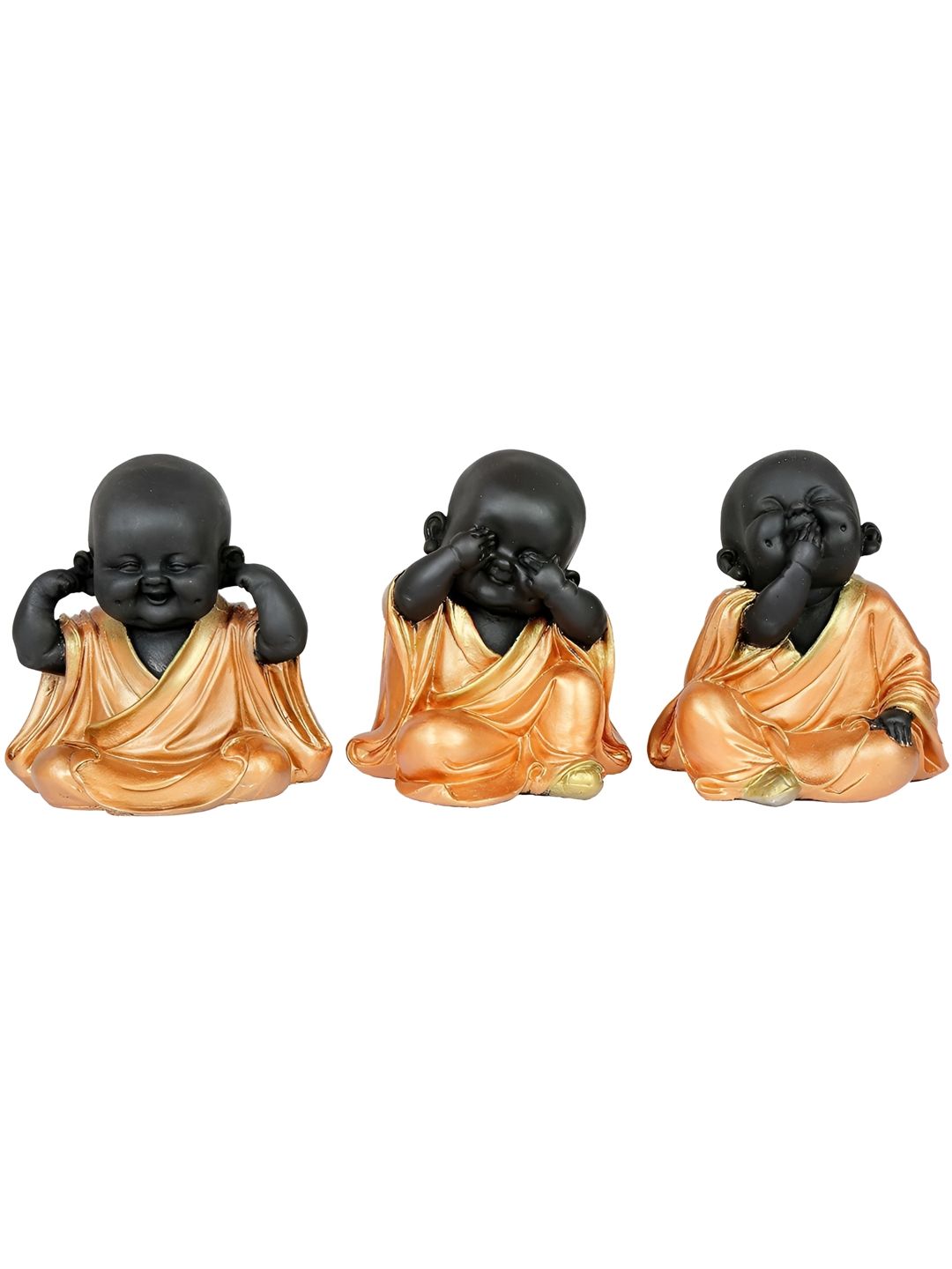 Aura Monk Black Polyresin Matte Living Room Set of 3 Small Showpieces - 4.7 Inches