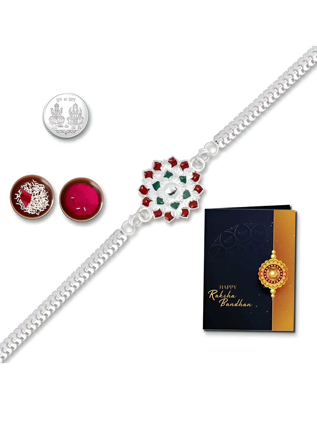 DeoDap Roli & Chaval Greeting Card Coin Rakhi Gift Set deal from myntra