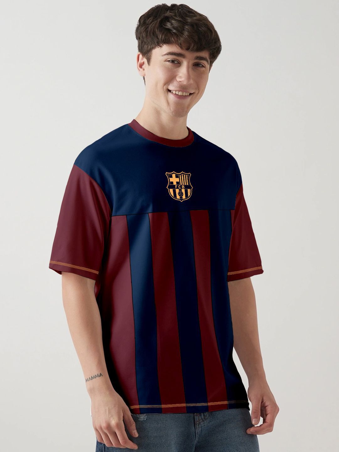 Crazymonk Men Barcelona Printed Graphic Oversized T-Shirt