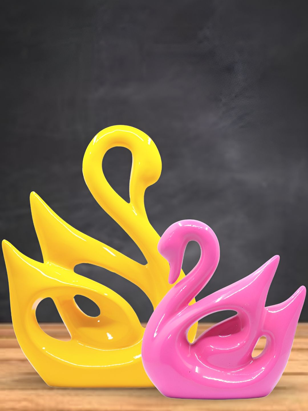 Aura Swan Yellow Polyresin Natural Living Room Set of 2 Small Showpieces - 10.2 Inches