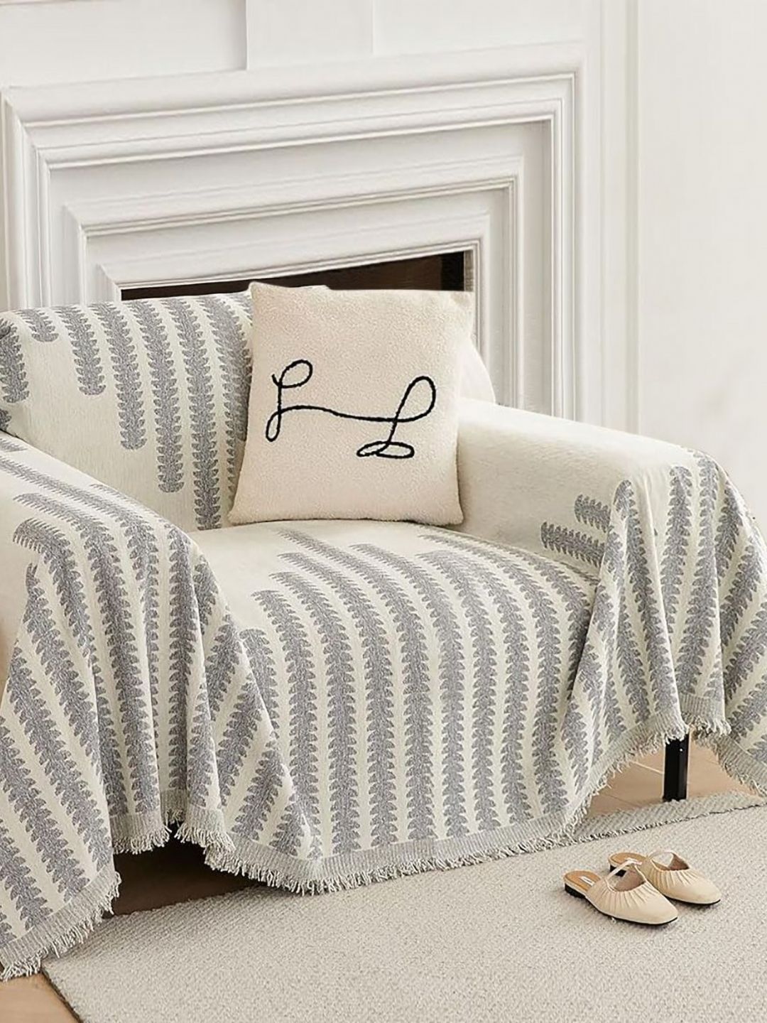 Stylista Reversible Anti-Slip Striped Chenille Straight 4 Seater Sofa Throw-
