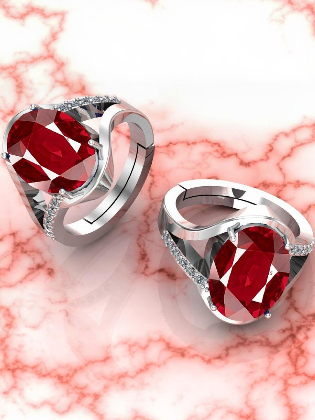 Sidharth Gems 7.25 Ratti 6.25 KT Ruby Manik Silver Plated Ring