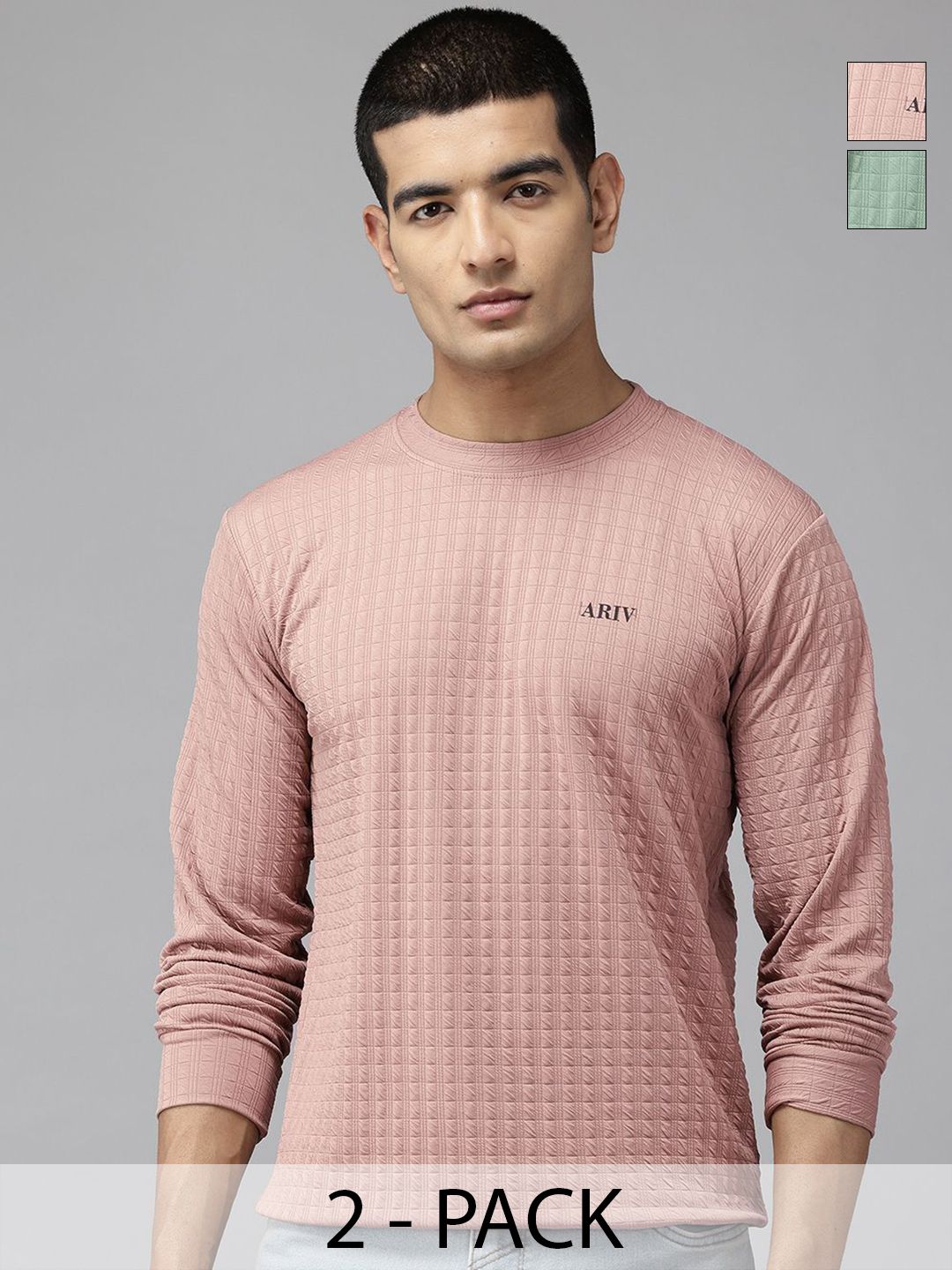 TICOSS Men Pack Of 2 Self Design Round Neck T-shirt