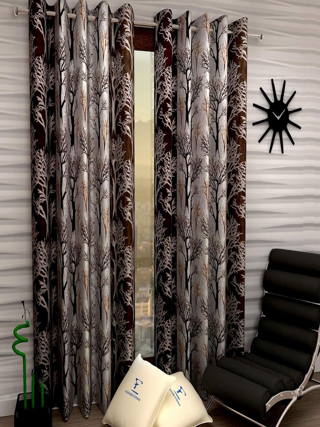 Lunar Days Brown Set of 2 Room Darkening Eyelet Long Door Curtains