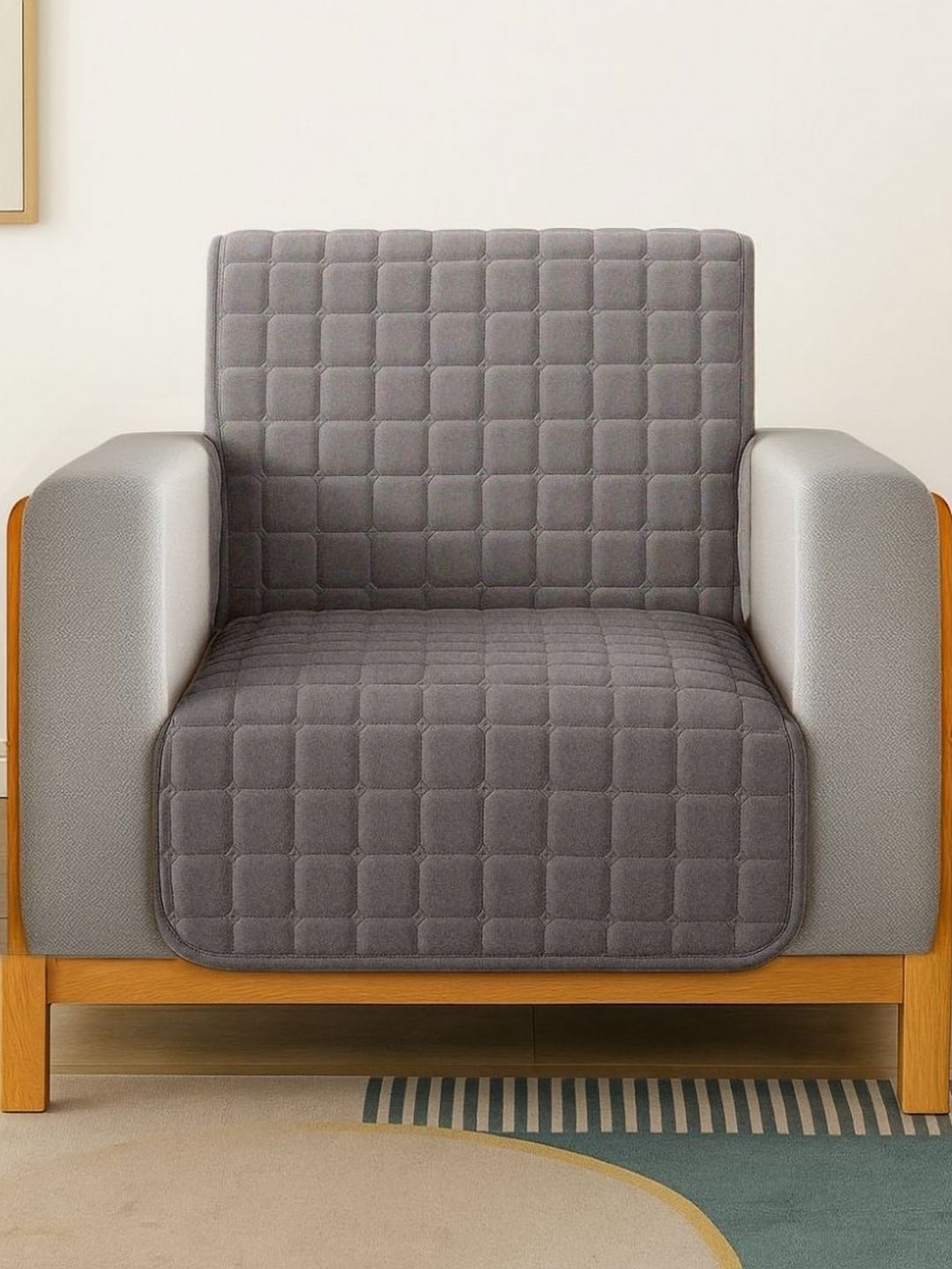 Stylista Reversible Double Sided Chenille Anti-Slip 5PC Straight Single Seater Sofa Cover-