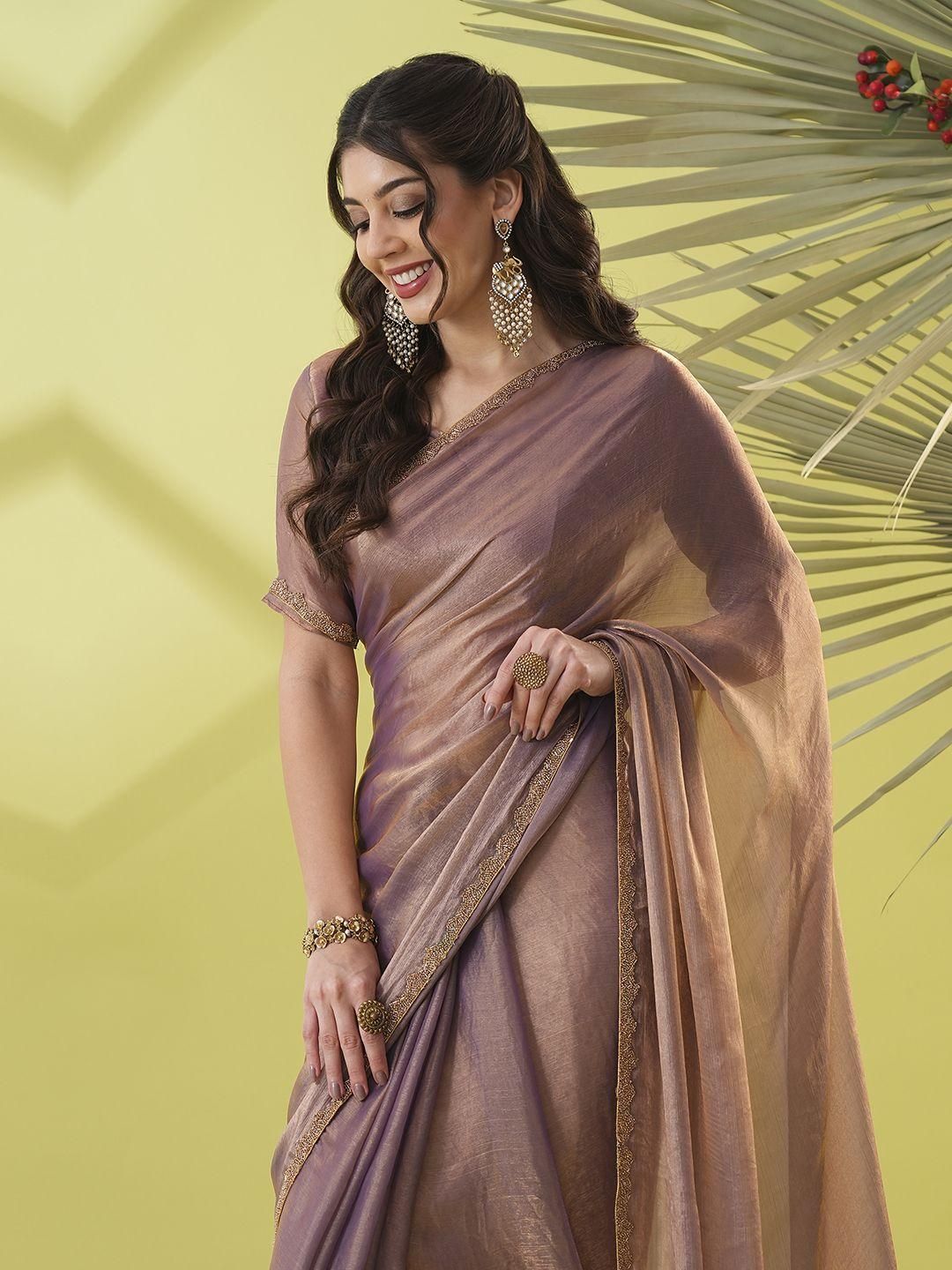 awesome  Blue Silk Blend Embellished Sarees