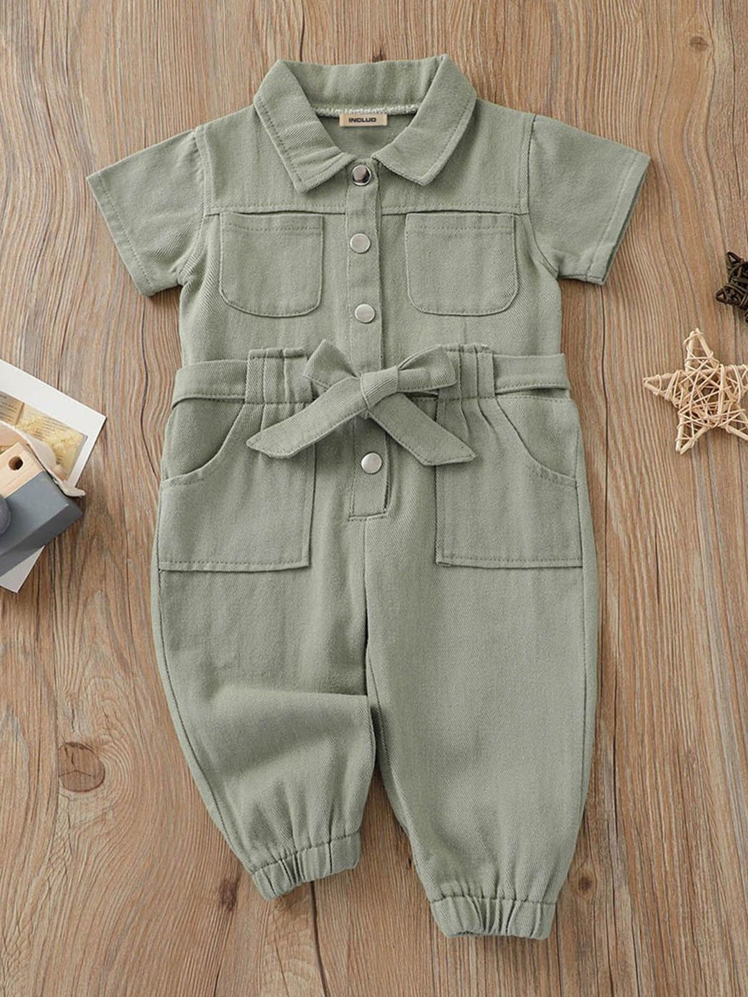 INCLUD Girls Shirt Collar Basic Jumpsuit