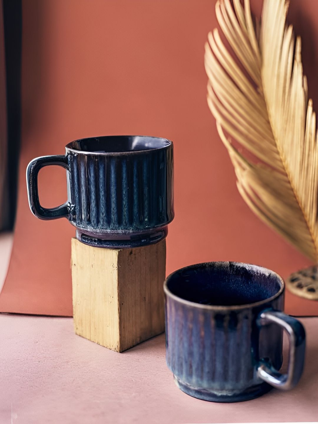 Rare Planet Blue 2 Pieces Textured Ceramic Glossy Mug