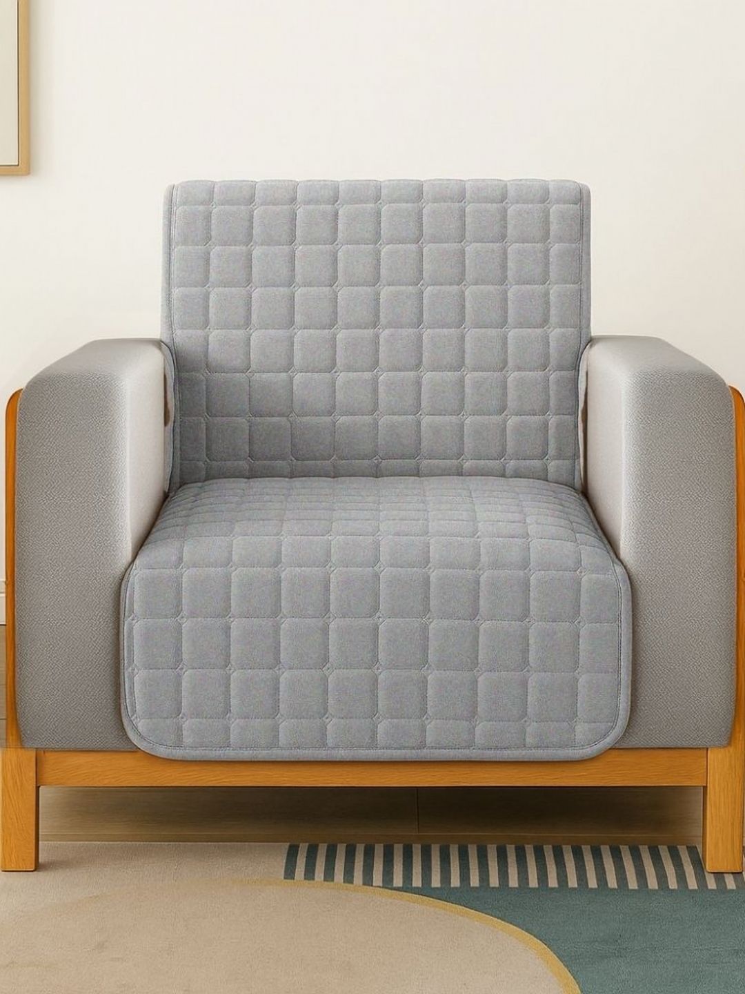 Stylista Reversible Double Sided Chenille Anti-Slip 5PC Straight Single Seater Sofa Cover-