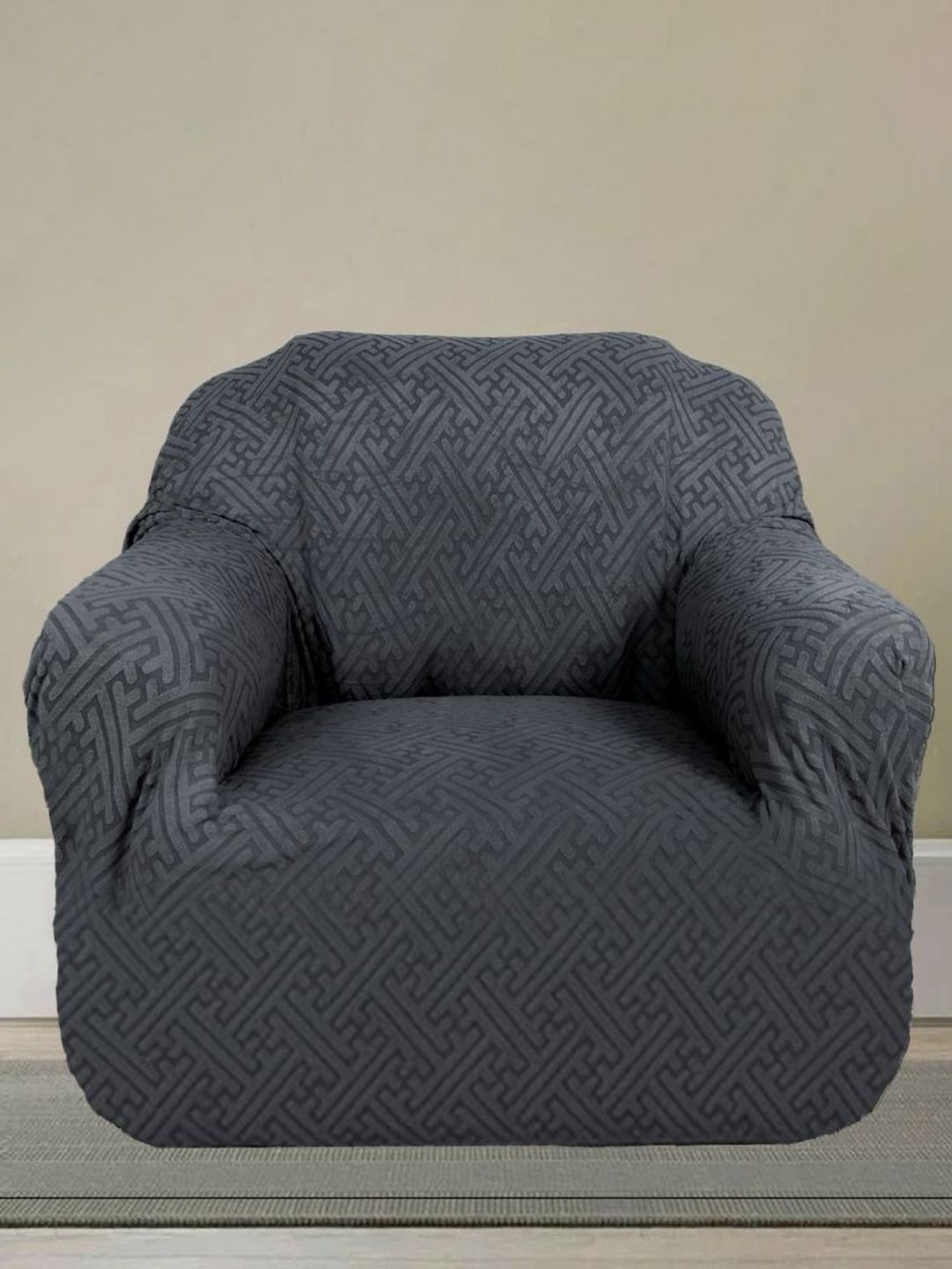 Stylista Reversible & Anti-Slip Geometric Chenille Straight Single Seater Sofa Cover-