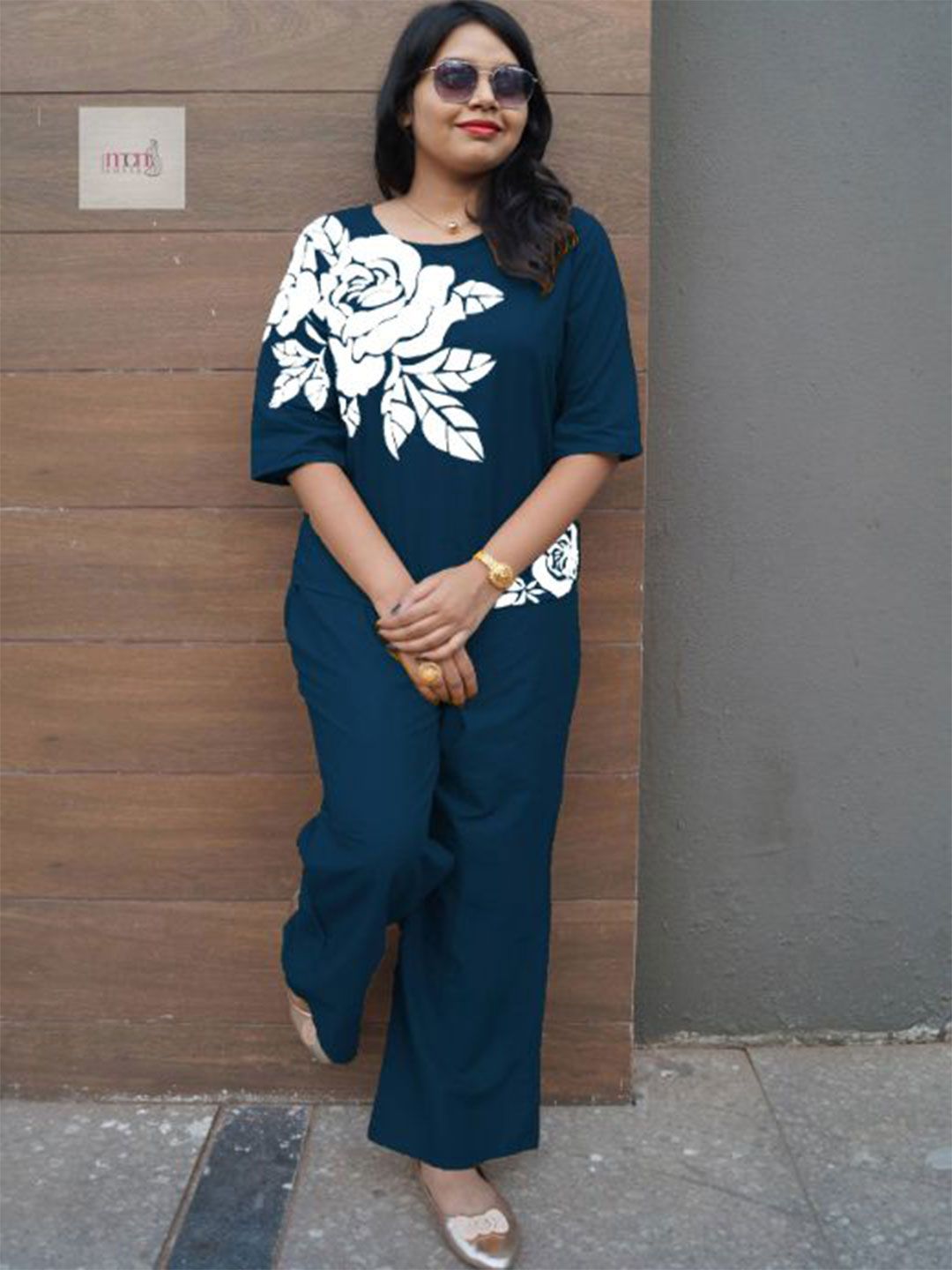 Naida Printed Round Neck Top With Trousers Co-Ords