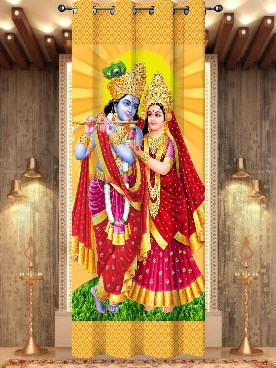 Aura Yellow & Red Religious Printed Door Curtain