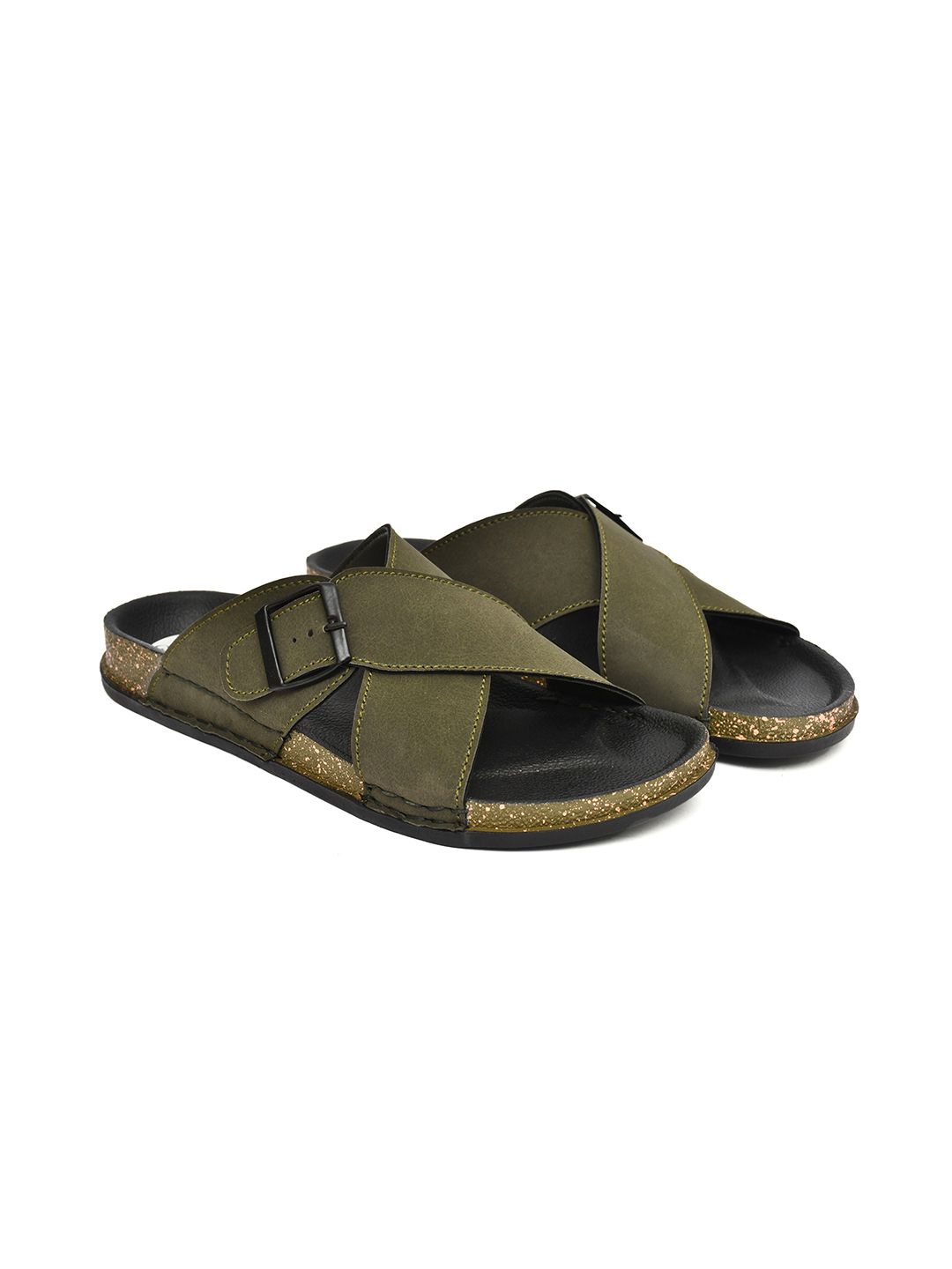 G L Trend Men Olive Casual Slip-On Cross Strap Waterproof Sandals