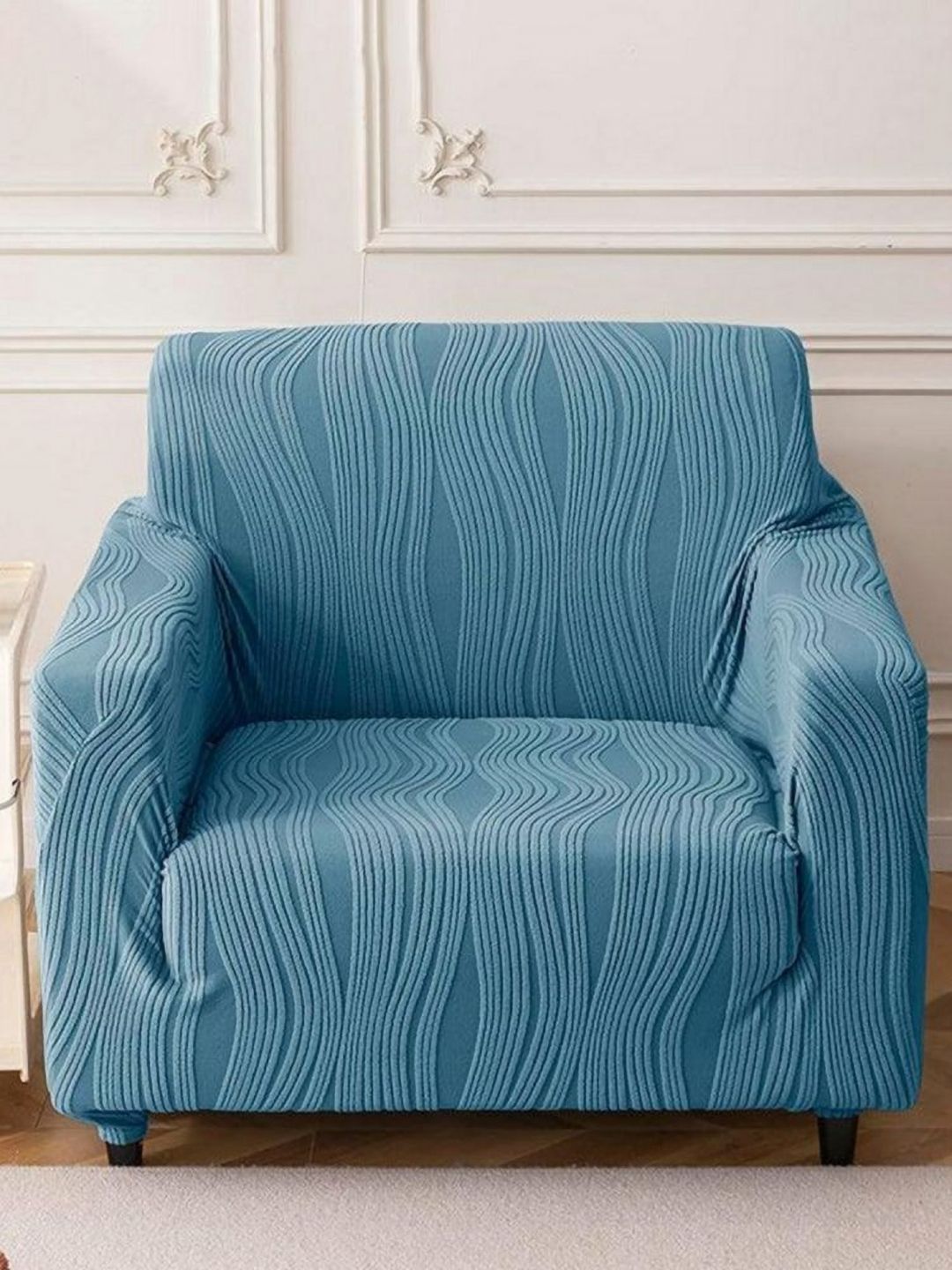 Stylista Reversible & Anti-Slip Striped Chenille Straight Single Seater Sofa Cover-