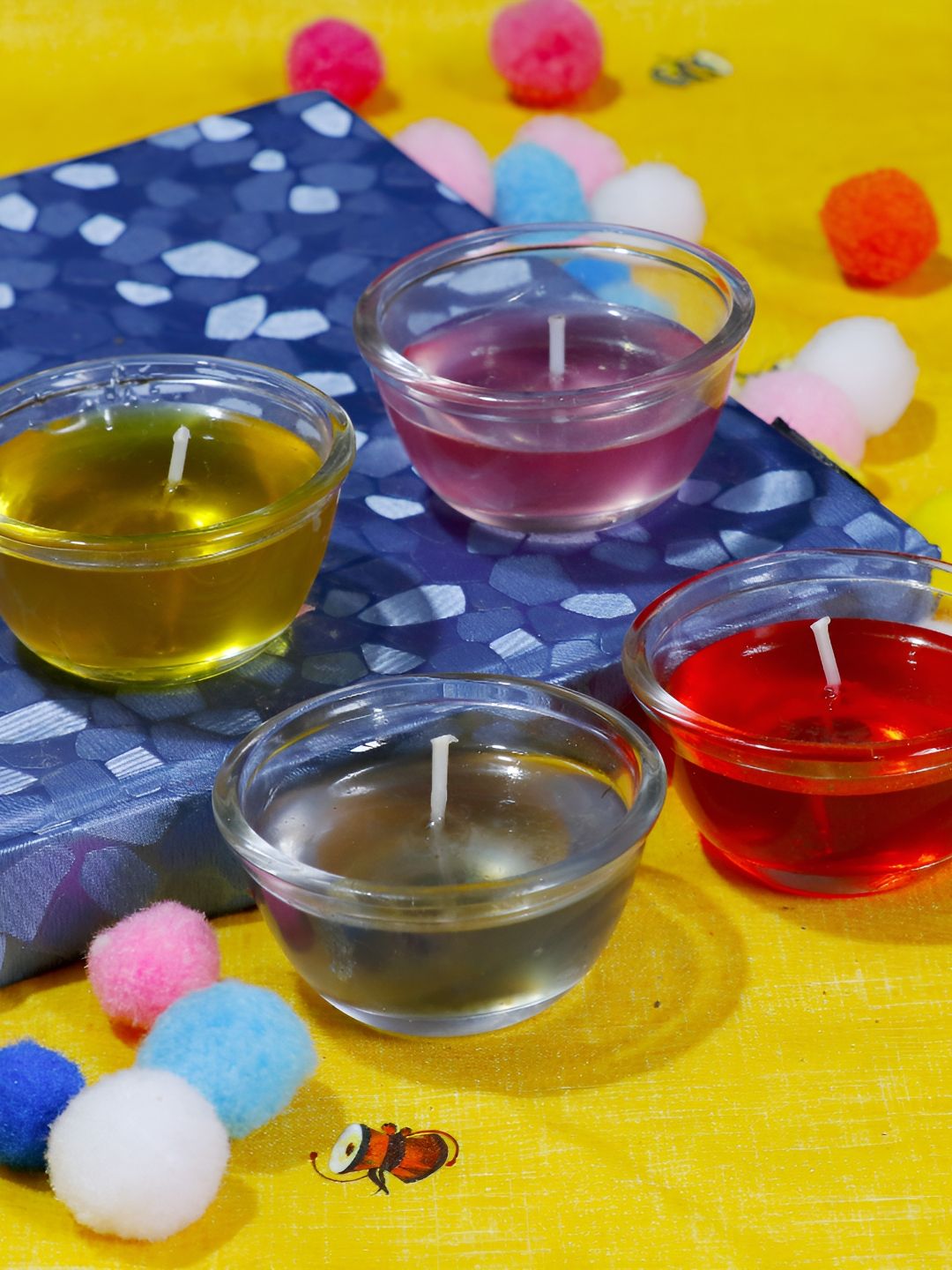 Aura Medium Bowl 4Pcs Scented 1 Wick Scented Solid Geometric Regular Jar Candles